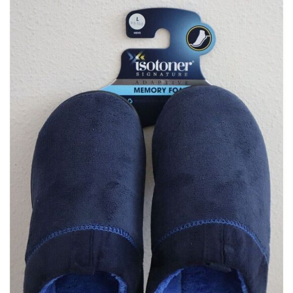 Isotoner A92509 Men Sz L (9.5-10.5) Navy Blue Jared Memory Foam Moc Slippers - Picture 3 of 7